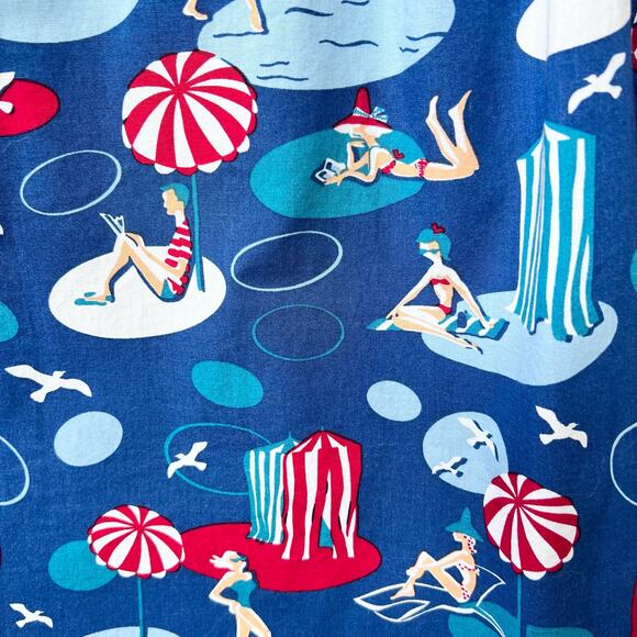 Emily & Fin Women’s A-Line Cotten Skirt XXL UK18 Pockets Retro Beach Print Blue - Picture 4 of 8